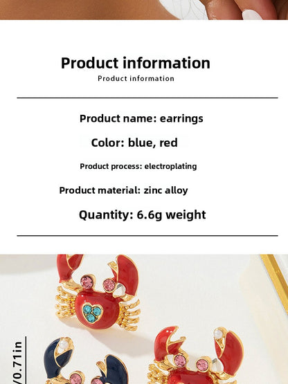Sweet Crab Stud Earrings For Women Featuring Zinc Alloy Material In Red Color