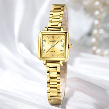 Women's Quartz Watch With Stainless Steel Strap And Jewelry Buckle, Featuring Tempered Glass Mirror And Pointer Display