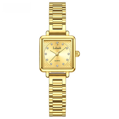 Women's Quartz Watch With Stainless Steel Strap And Jewelry Buckle, Featuring Tempered Glass Mirror And Pointer Display