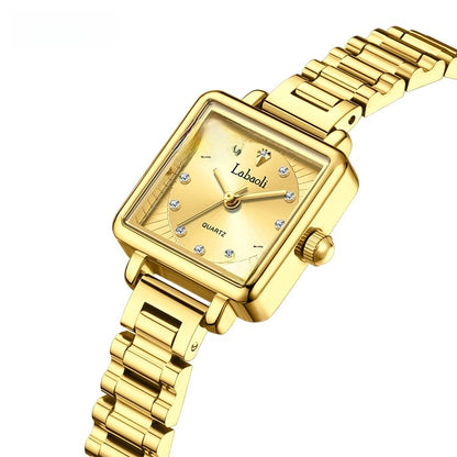 Women's Quartz Watch With Stainless Steel Strap And Jewelry Buckle, Featuring Tempered Glass Mirror And Pointer Display