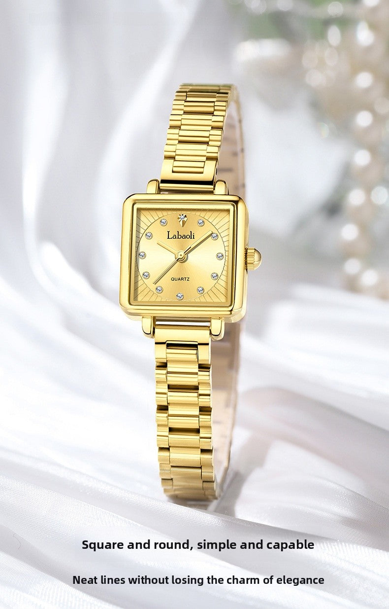 Women's Quartz Watch With Stainless Steel Strap And Jewelry Buckle, Featuring Tempered Glass Mirror And Pointer Display
