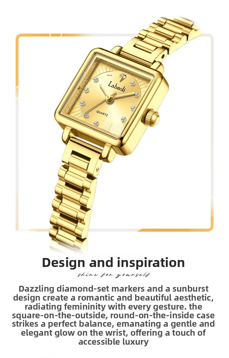 Women's Quartz Watch With Stainless Steel Strap And Jewelry Buckle, Featuring Tempered Glass Mirror And Pointer Display