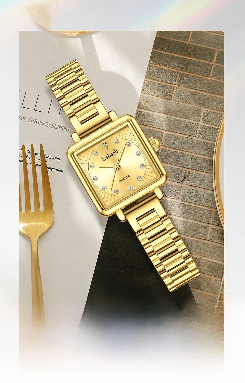 Women's Quartz Watch With Stainless Steel Strap And Jewelry Buckle, Featuring Tempered Glass Mirror And Pointer Display
