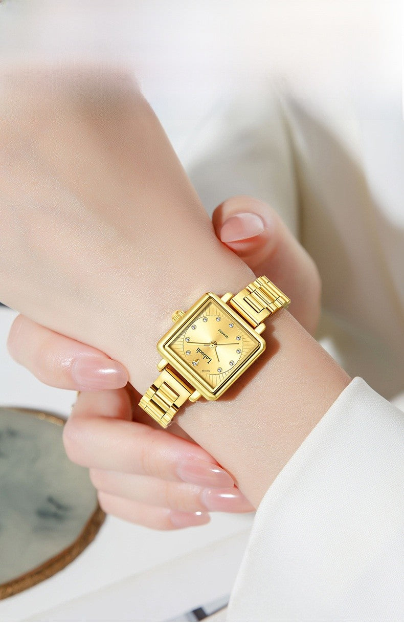 Women's Quartz Watch With Stainless Steel Strap And Jewelry Buckle, Featuring Tempered Glass Mirror And Pointer Display