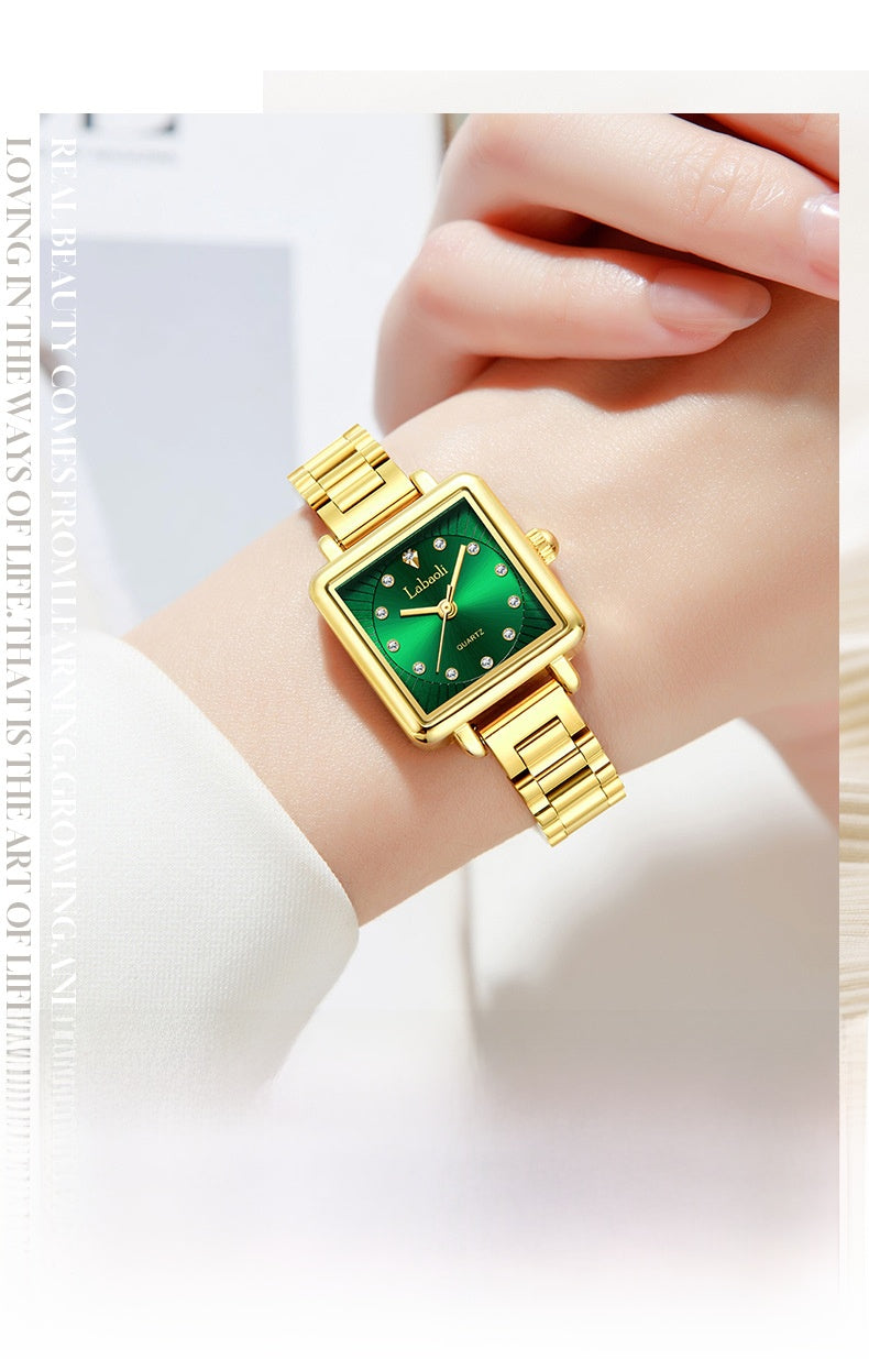 Women's Quartz Watch With Stainless Steel Strap And Jewelry Buckle, Featuring Tempered Glass Mirror And Pointer Display