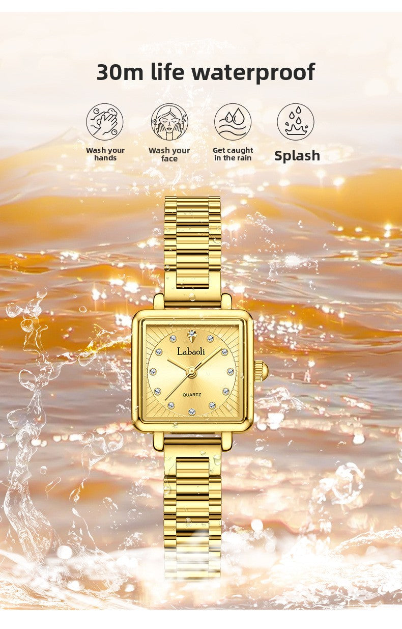 Women's Quartz Watch With Stainless Steel Strap And Jewelry Buckle, Featuring Tempered Glass Mirror And Pointer Display