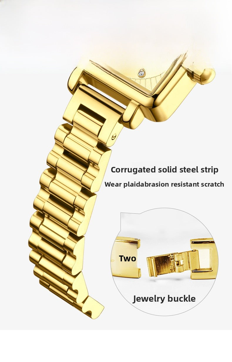 Women's Quartz Watch With Stainless Steel Strap And Jewelry Buckle, Featuring Tempered Glass Mirror And Pointer Display