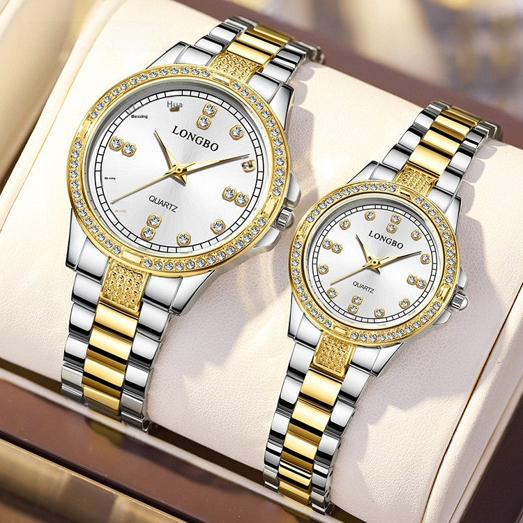 Unisex Quartz Watch With Stainless Steel Strap And Single Folding Buckle, Featuring Tempered Glass Mirror And Pointer Display