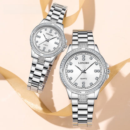 Unisex Quartz Watch With Stainless Steel Strap And Single Folding Buckle, Featuring Tempered Glass Mirror And Pointer Display