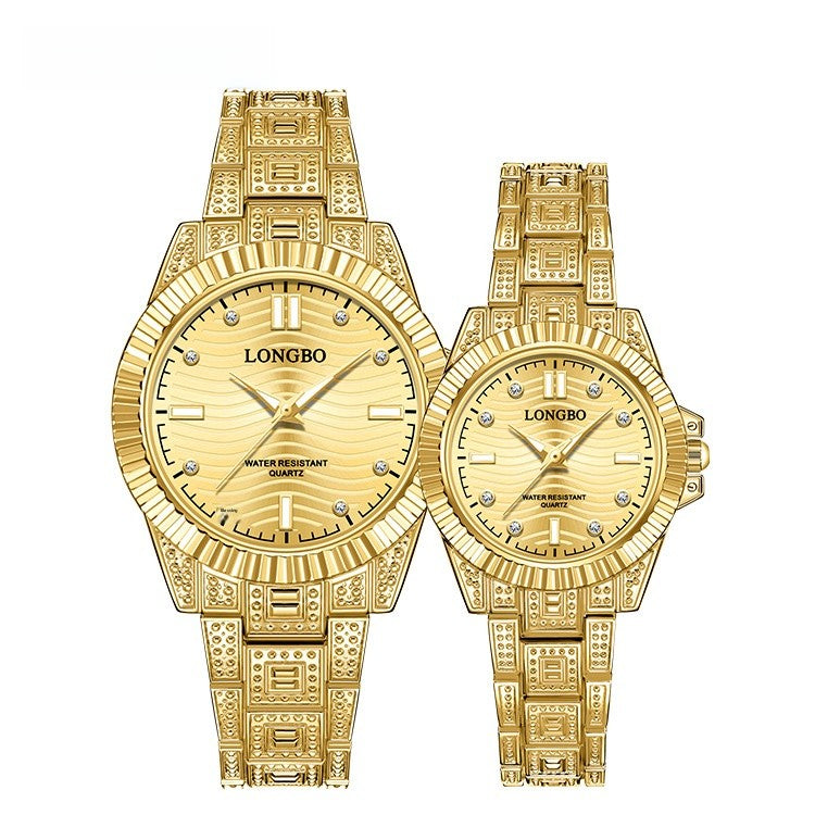 Unisex Quartz Watch With Stainless Steel Strap And Single Folding Buckle, Featuring Tempered Glass Mirror And Pointer Display