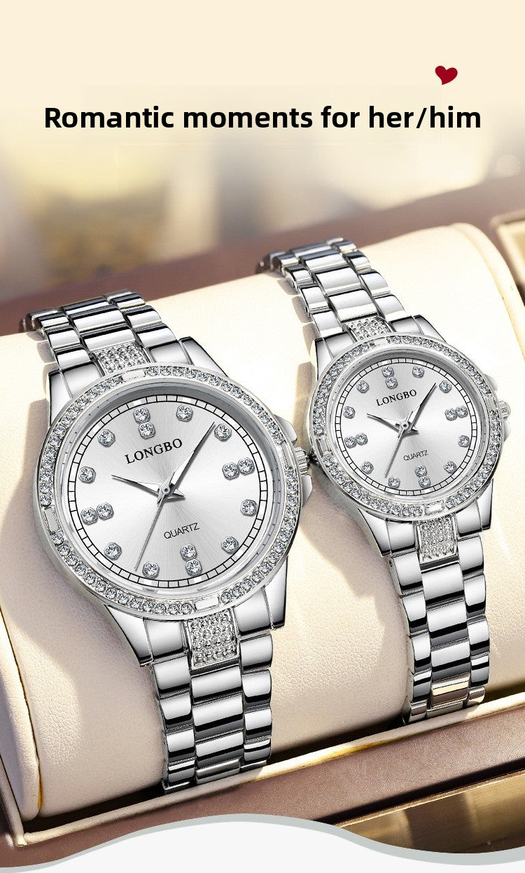 Unisex Quartz Watch With Stainless Steel Strap And Single Folding Buckle, Featuring Tempered Glass Mirror And Pointer Display
