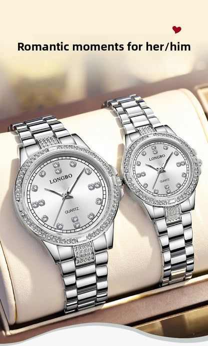 Unisex Quartz Watch With Stainless Steel Strap And Single Folding Buckle, Featuring Tempered Glass Mirror And Pointer Display