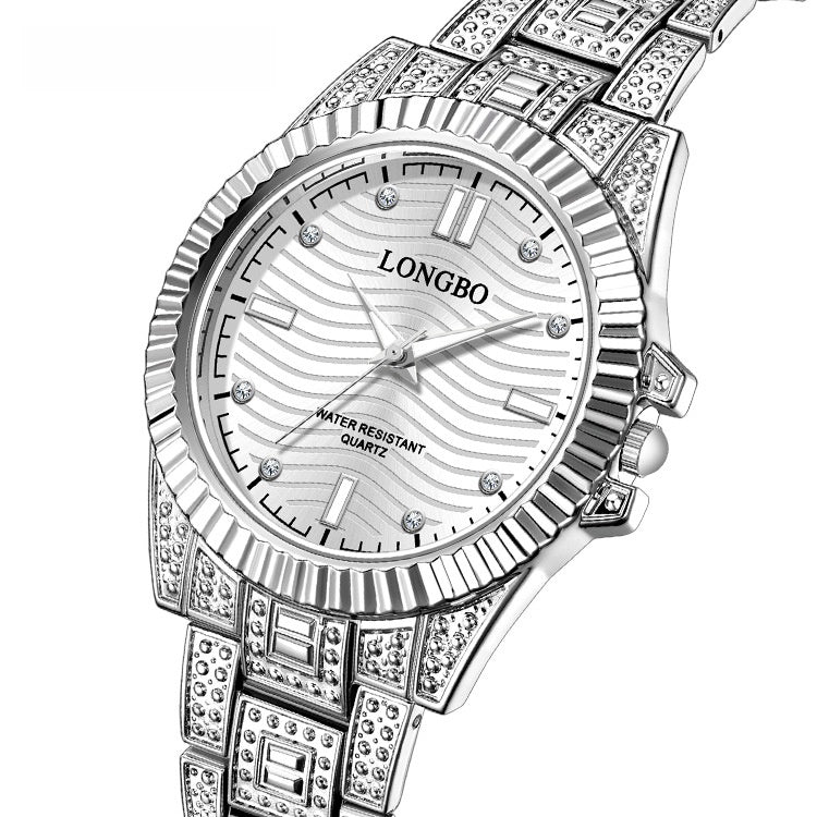 Unisex Quartz Watch With Stainless Steel Strap And Single Folding Buckle, Featuring Tempered Glass Mirror And Pointer Display