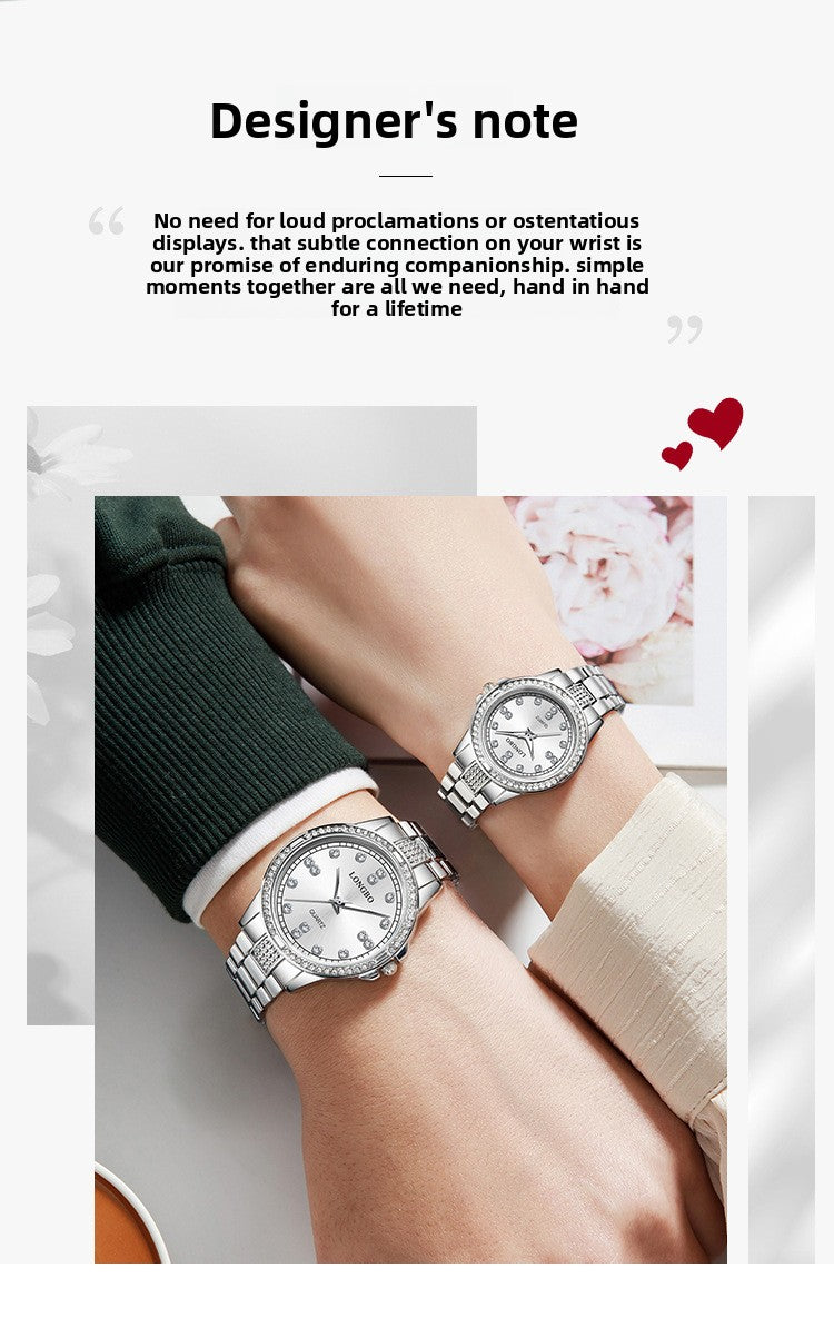 Unisex Quartz Watch With Stainless Steel Strap And Single Folding Buckle, Featuring Tempered Glass Mirror And Pointer Display