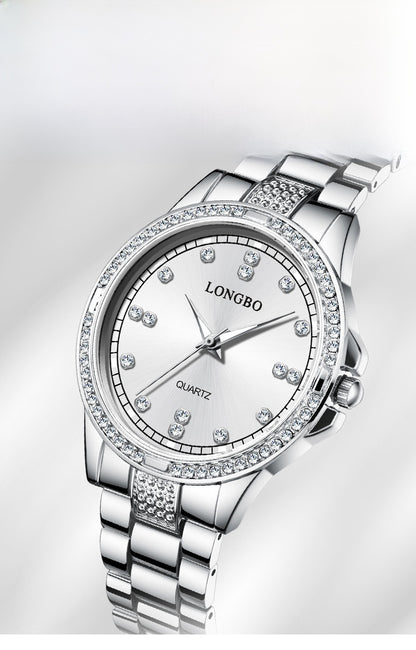 Unisex Quartz Watch With Stainless Steel Strap And Single Folding Buckle, Featuring Tempered Glass Mirror And Pointer Display