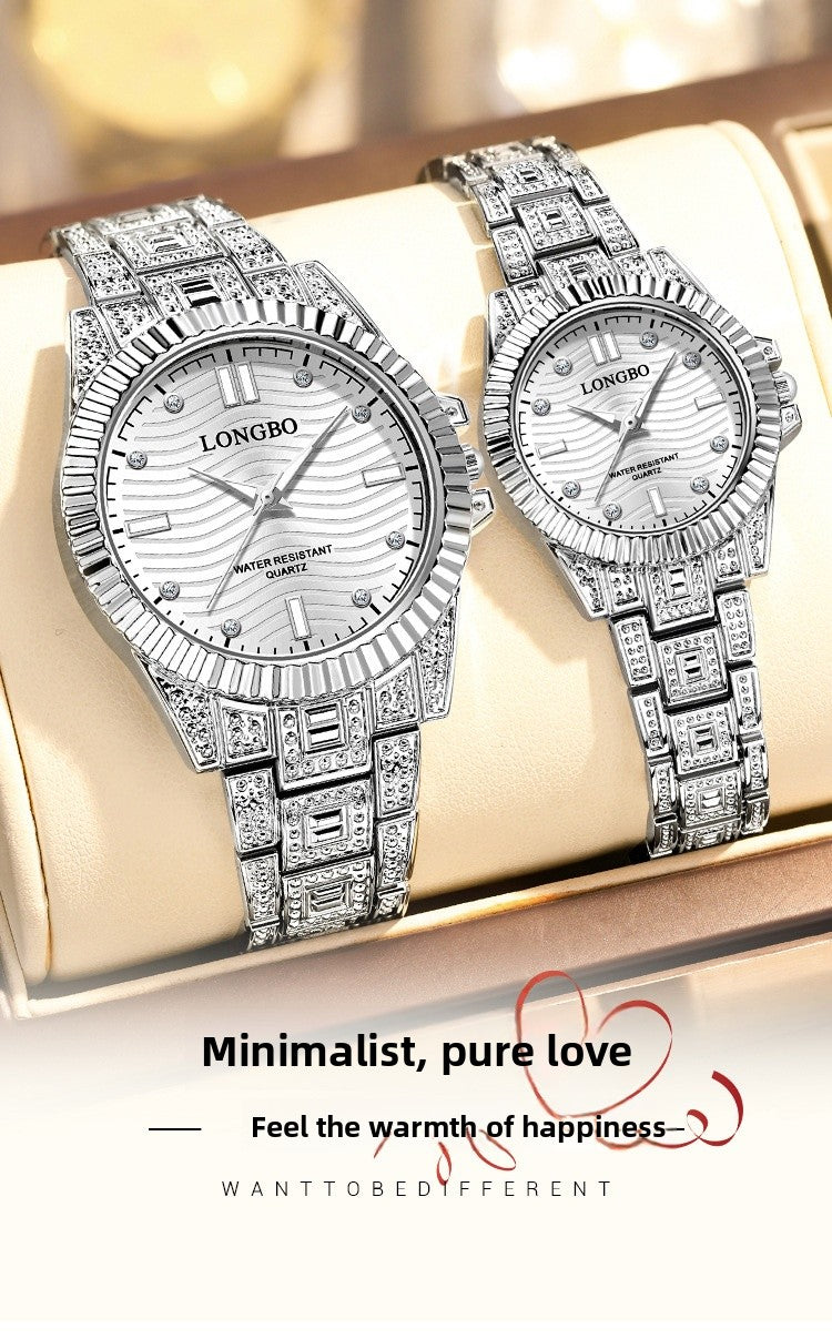 Unisex Quartz Watch With Stainless Steel Strap And Single Folding Buckle, Featuring Tempered Glass Mirror And Pointer Display