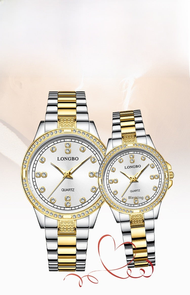 Unisex Quartz Watch With Stainless Steel Strap And Single Folding Buckle, Featuring Tempered Glass Mirror And Pointer Display