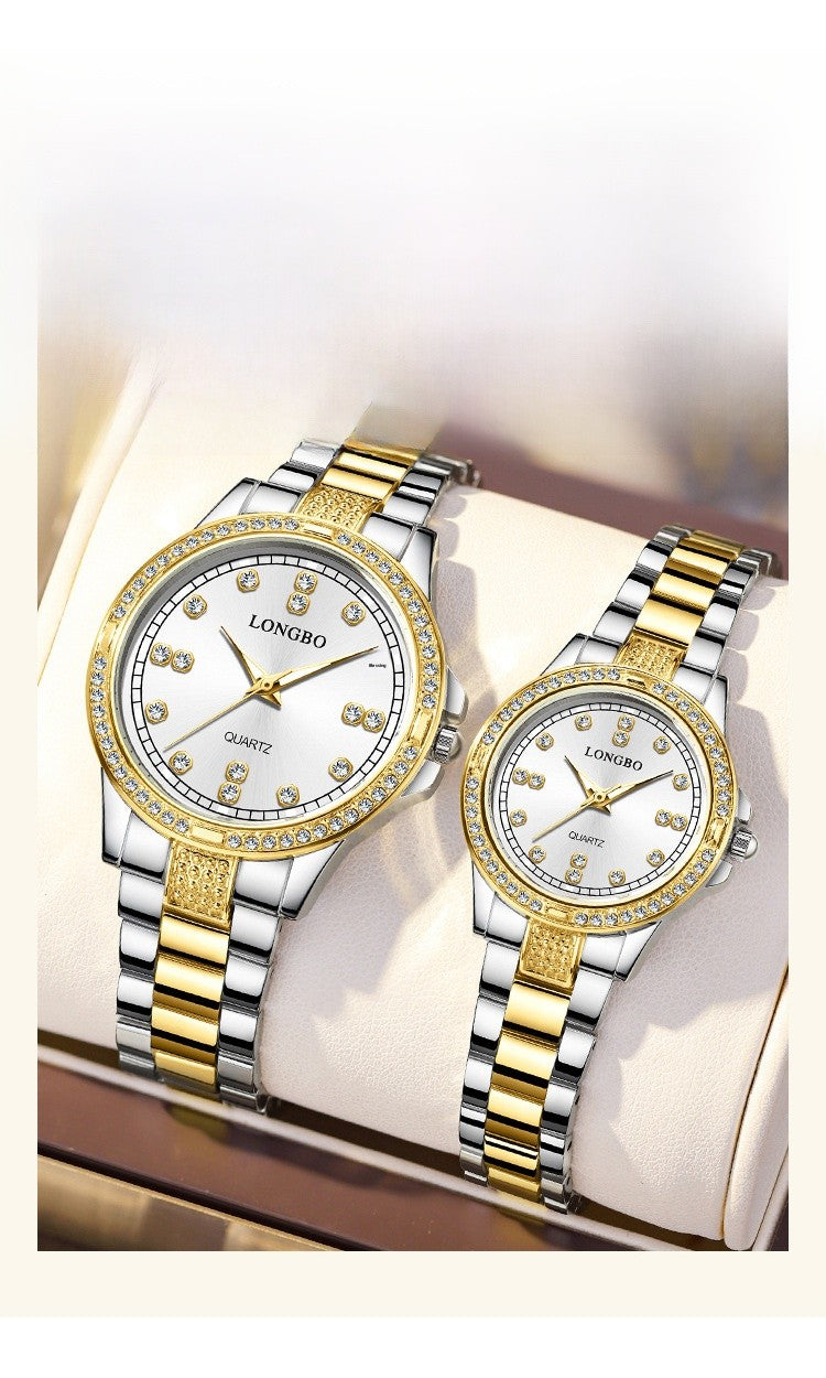 Unisex Quartz Watch With Stainless Steel Strap And Single Folding Buckle, Featuring Tempered Glass Mirror And Pointer Display
