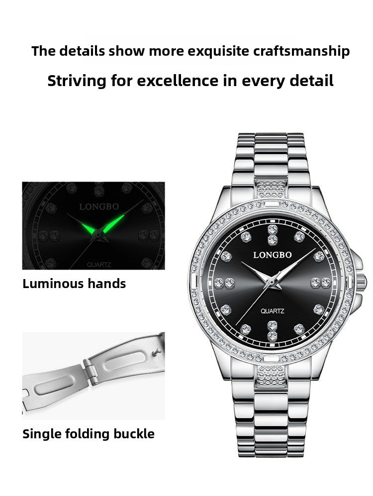 Unisex Quartz Watch With Stainless Steel Strap And Single Folding Buckle, Featuring Tempered Glass Mirror And Pointer Display