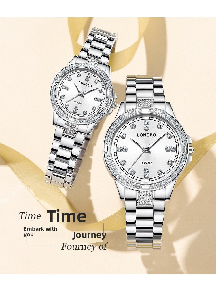 Unisex Quartz Watch With Stainless Steel Strap And Single Folding Buckle, Featuring Tempered Glass Mirror And Pointer Display
