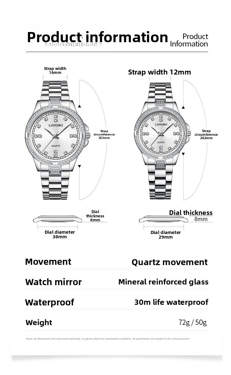 Unisex Quartz Watch With Stainless Steel Strap And Single Folding Buckle, Featuring Tempered Glass Mirror And Pointer Display