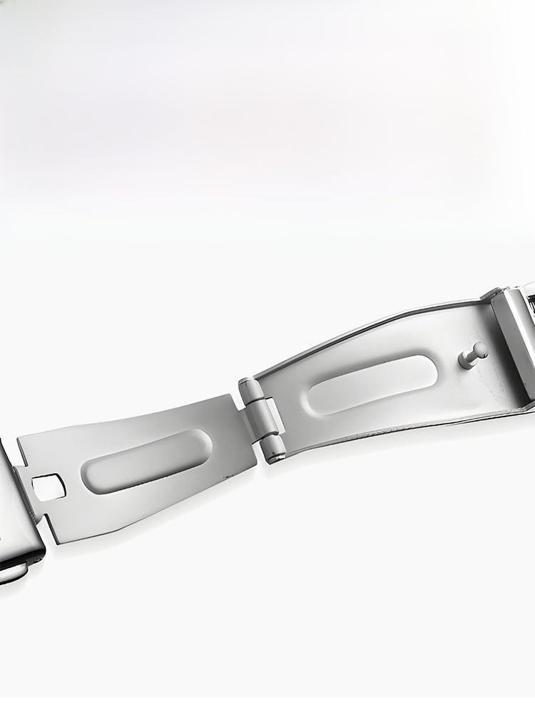 Unisex Quartz Watch With Stainless Steel Strap And Single Folding Buckle, Featuring Tempered Glass Mirror And Pointer Display
