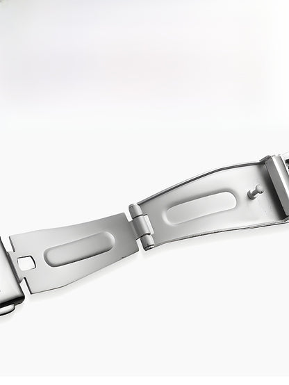 Unisex Quartz Watch With Stainless Steel Strap And Single Folding Buckle, Featuring Tempered Glass Mirror And Pointer Display