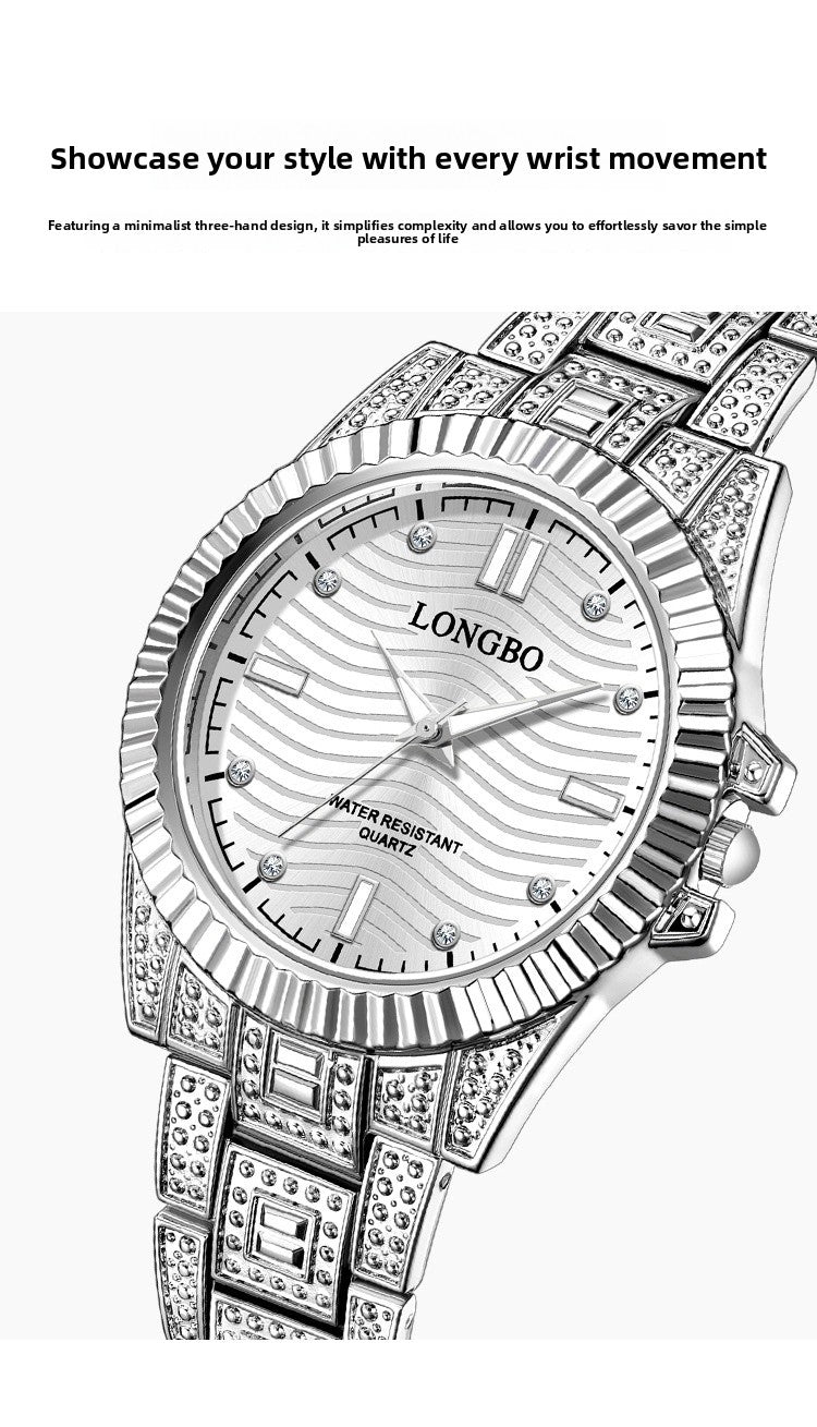 Unisex Quartz Watch With Stainless Steel Strap And Single Folding Buckle, Featuring Tempered Glass Mirror And Pointer Display