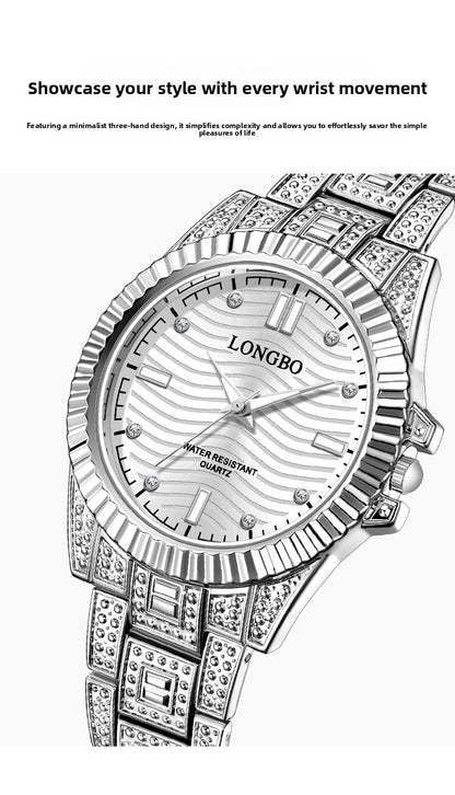 Unisex Quartz Watch With Stainless Steel Strap And Single Folding Buckle, Featuring Tempered Glass Mirror And Pointer Display