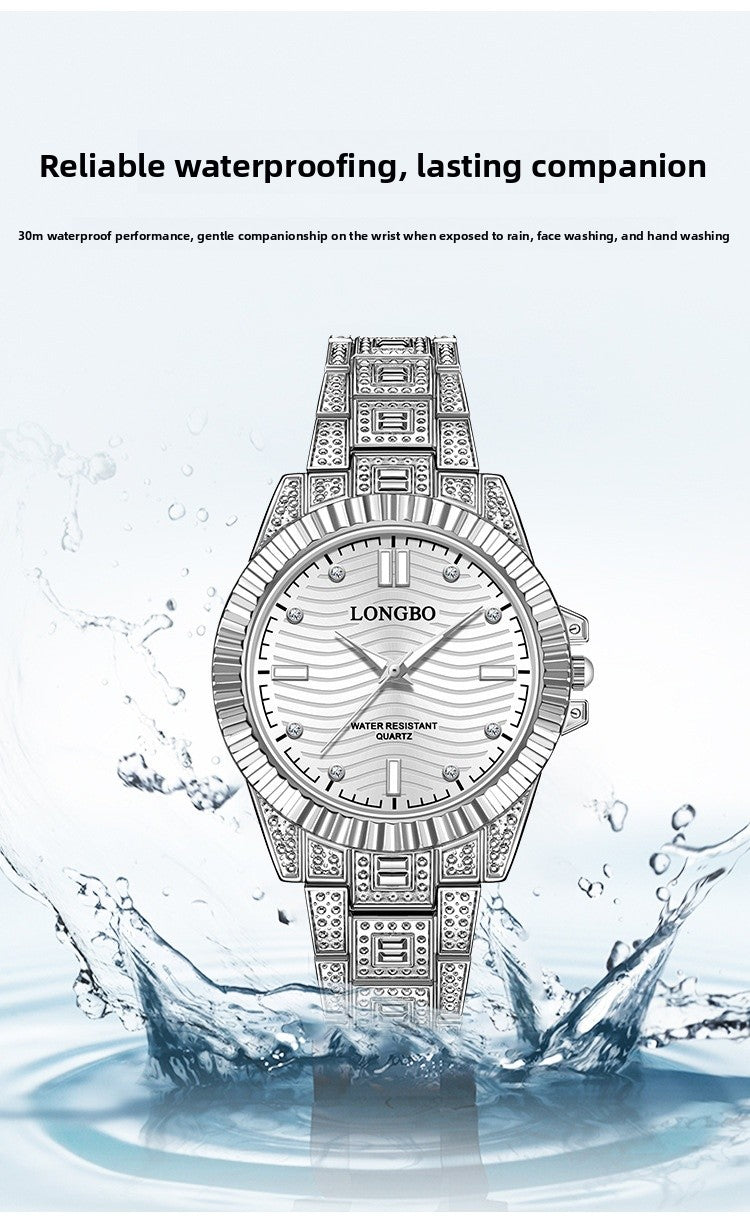 Unisex Quartz Watch With Stainless Steel Strap And Single Folding Buckle, Featuring Tempered Glass Mirror And Pointer Display
