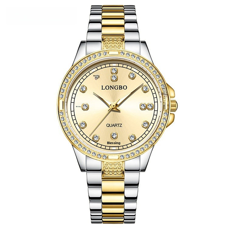 Unisex Quartz Watch With Stainless Steel Strap And Single Folding Buckle, Featuring Tempered Glass Mirror And Pointer Display