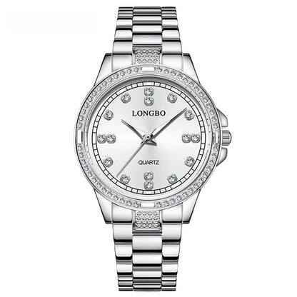 Unisex Quartz Watch With Stainless Steel Strap And Single Folding Buckle, Featuring Tempered Glass Mirror And Pointer Display