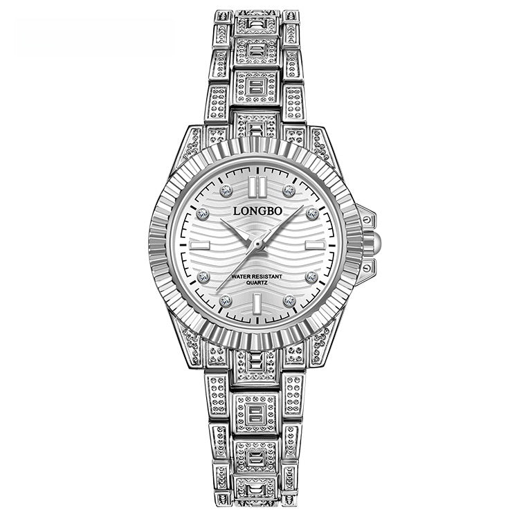Unisex Quartz Watch With Stainless Steel Strap And Single Folding Buckle, Featuring Tempered Glass Mirror And Pointer Display