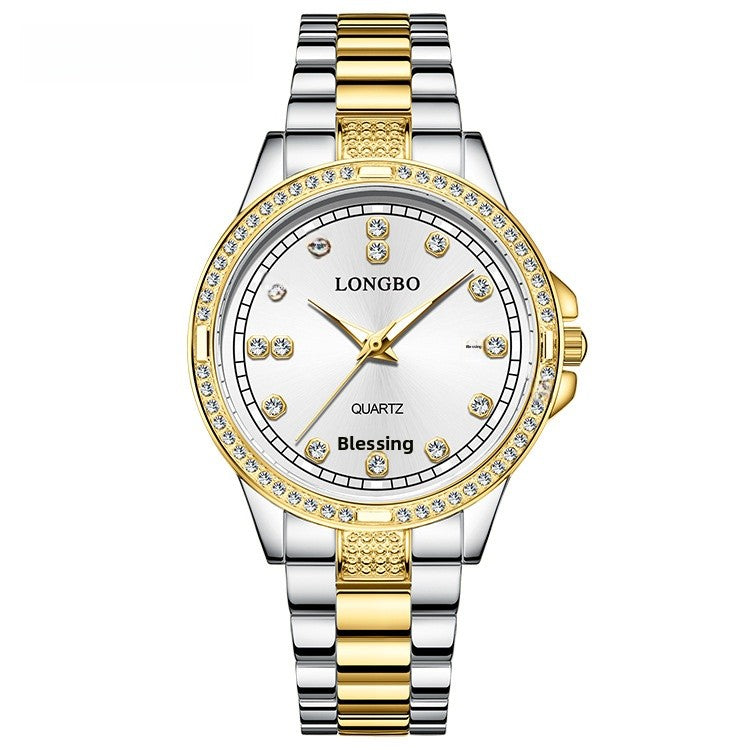 Unisex Quartz Watch With Stainless Steel Strap And Single Folding Buckle, Featuring Tempered Glass Mirror And Pointer Display