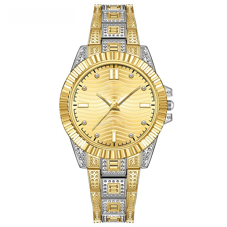 Unisex Quartz Watch With Stainless Steel Strap And Single Folding Buckle, Featuring Tempered Glass Mirror And Pointer Display