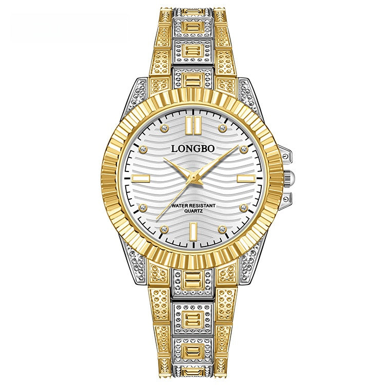 Unisex Quartz Watch With Stainless Steel Strap And Single Folding Buckle, Featuring Tempered Glass Mirror And Pointer Display