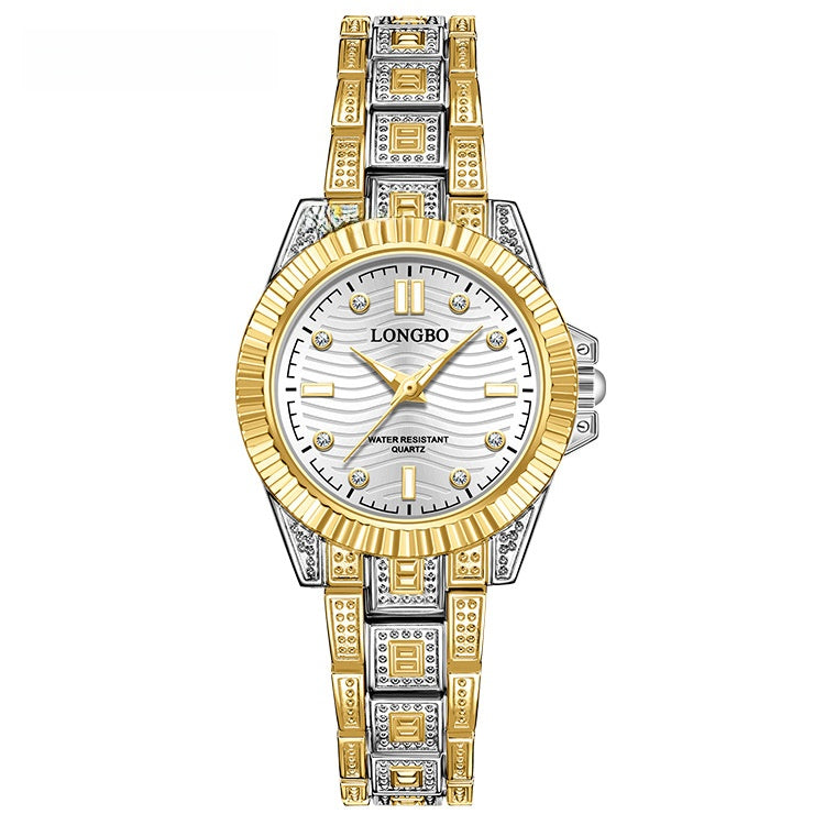 Unisex Quartz Watch With Stainless Steel Strap And Single Folding Buckle, Featuring Tempered Glass Mirror And Pointer Display