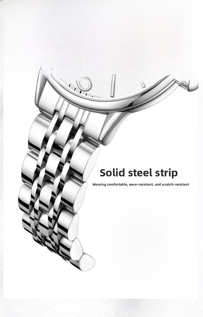 Women's Quartz Watch With Stainless Steel Strap, Butterfly Double Snap Buckle, Tempered Glass Mirror, Pointer And Number Display