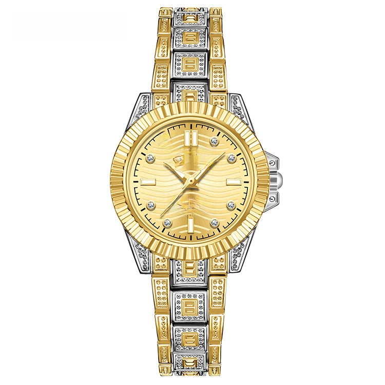 Unisex Quartz Watch With Stainless Steel Strap And Single Folding Buckle, Featuring Tempered Glass Mirror And Pointer Display