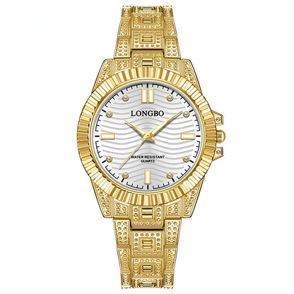 Unisex Quartz Watch With Stainless Steel Strap And Single Folding Buckle, Featuring Tempered Glass Mirror And Pointer Display