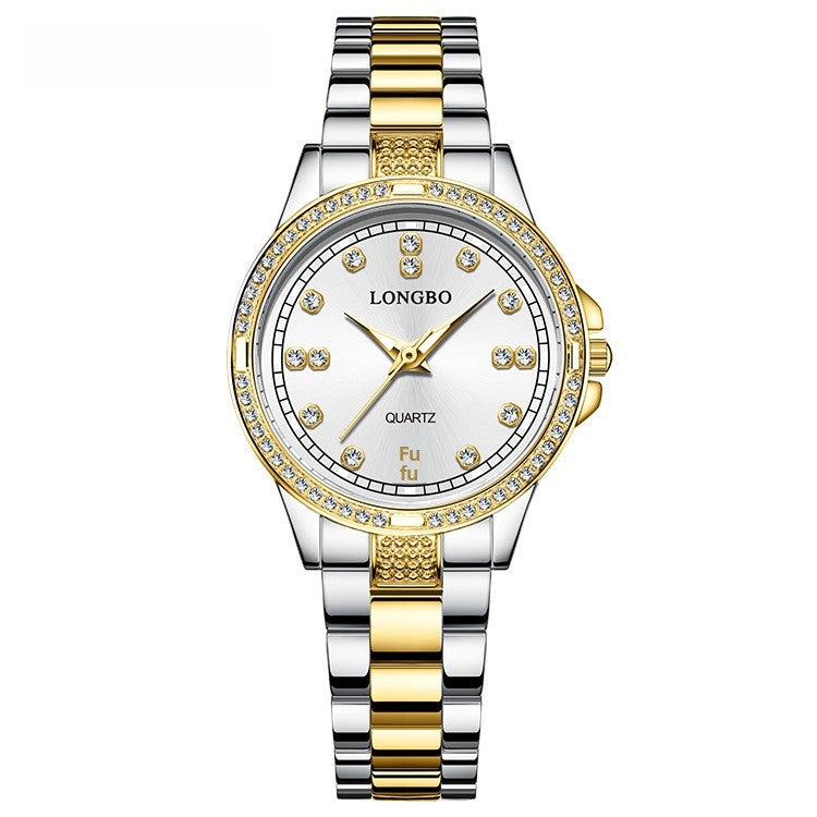 Unisex Quartz Watch With Stainless Steel Strap And Single Folding Buckle, Featuring Tempered Glass Mirror And Pointer Display