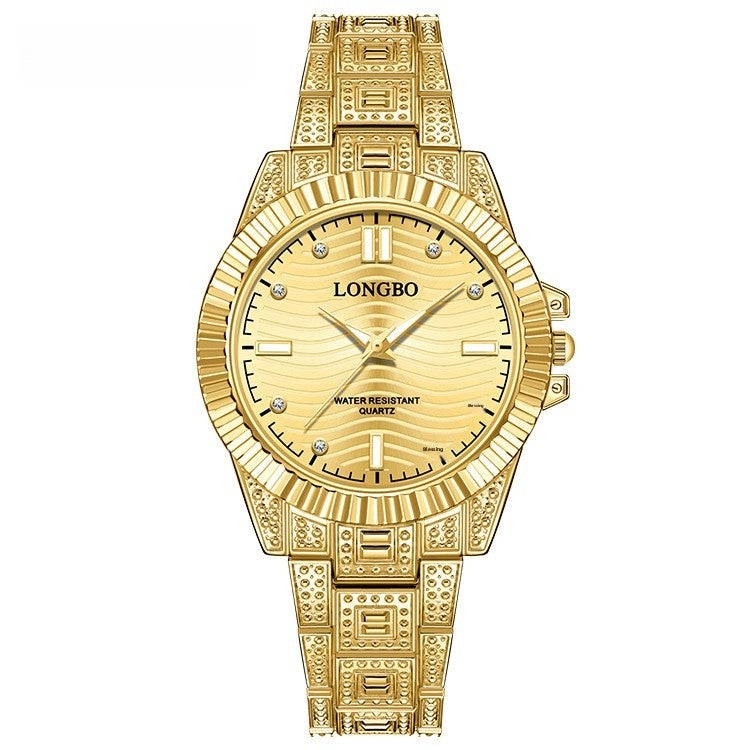 Unisex Quartz Watch With Stainless Steel Strap And Single Folding Buckle, Featuring Tempered Glass Mirror And Pointer Display