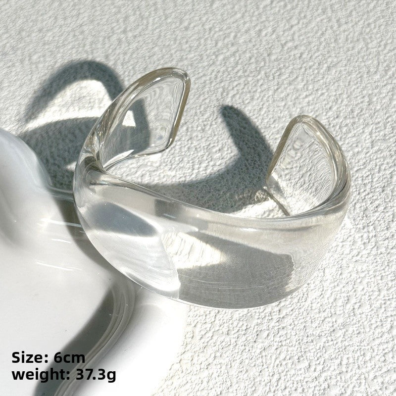 Simple Style Asymmetrical Acrylic Bangle For Women, Featuring Irregular Transparent Design