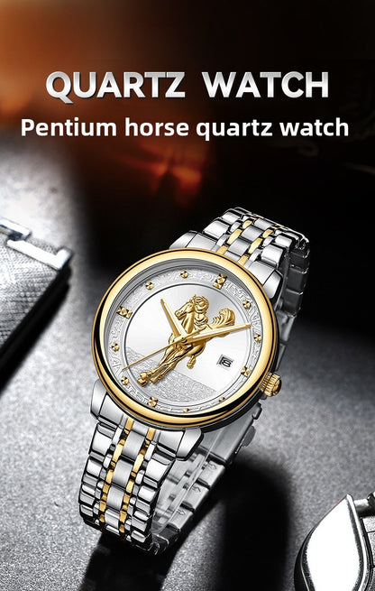 Men's Quartz Watch With Stainless Steel Strap And Double Side Snap Buckle Featuring Tempered Glass Mirror And Pointer Display
