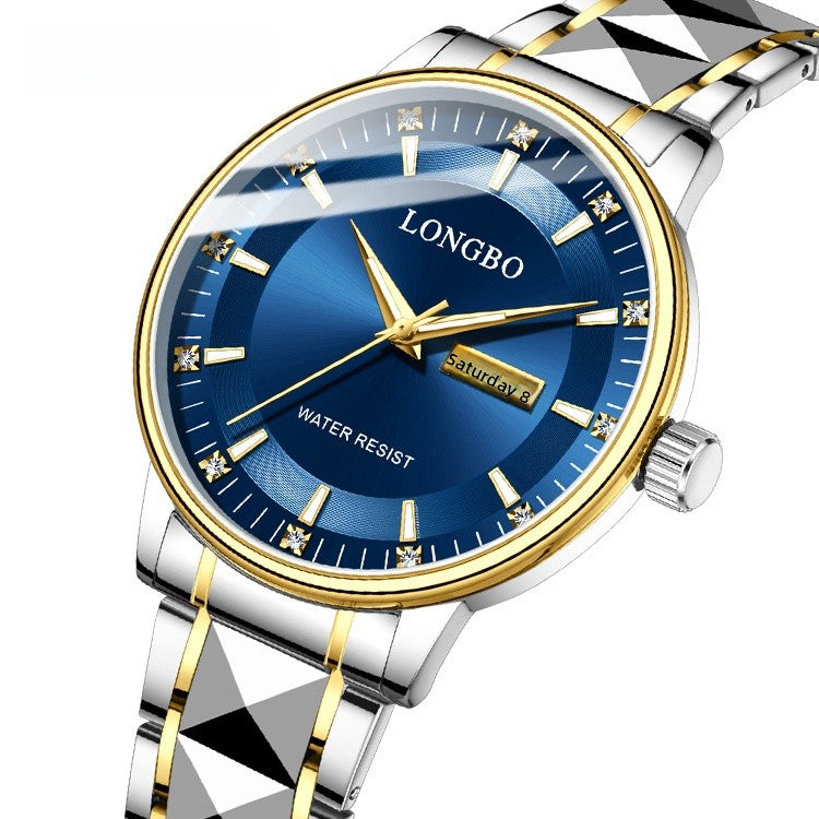 Men's Quartz Watch With Stainless Steel Strap And Butterfly Double Snap Buckle Featuring Tempered Glass Mirror And Pointer Display