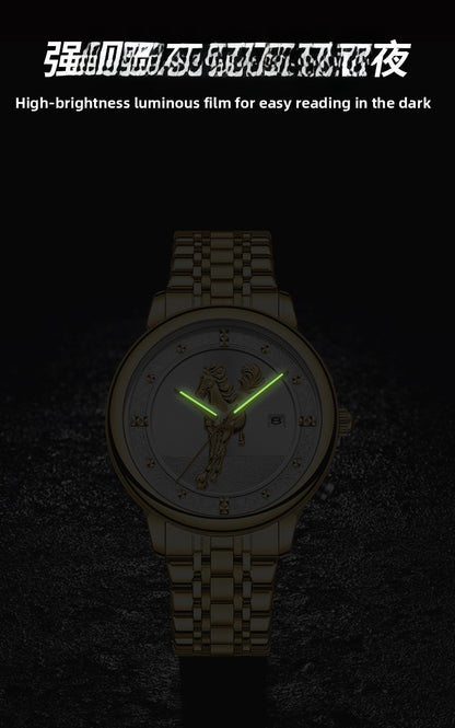 Men's Quartz Watch With Stainless Steel Strap And Double Side Snap Buckle Featuring Tempered Glass Mirror And Pointer Display