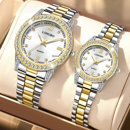 Quartz Watch Unisex With Stainless Steel Strap, Single Folding Buckle, Tempered Glass, Pointer Display, Round Dial