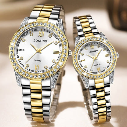 Quartz Watch Unisex With Stainless Steel Strap, Single Folding Buckle, Tempered Glass, Pointer Display, Round Dial