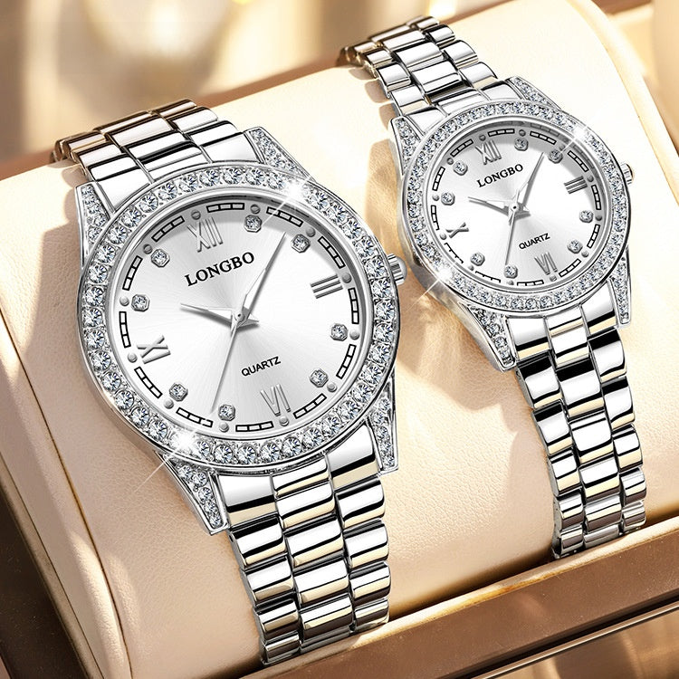 Quartz Watch Unisex With Stainless Steel Strap, Single Folding Buckle, Tempered Glass, Pointer Display, Round Dial