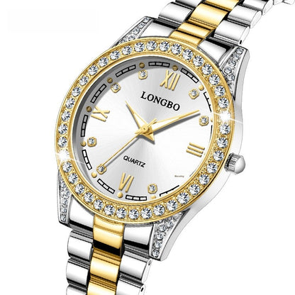Quartz Watch Unisex With Stainless Steel Strap, Single Folding Buckle, Tempered Glass, Pointer Display, Round Dial